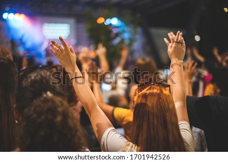 Christian congregation worship God together Royalty-Free Stock Photo #1701942526