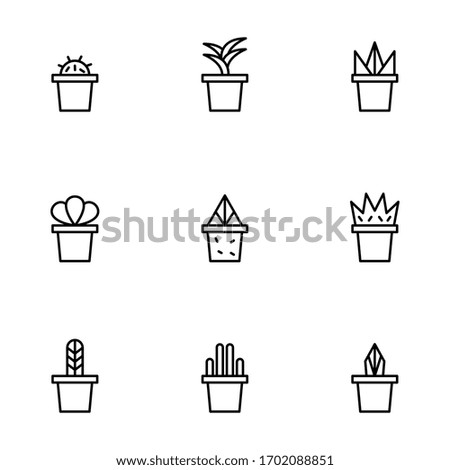 Big set, collection of floral, pot plants icons, outline and thin line icons on white background, such as: cactus, live plant, grass EPS Vector