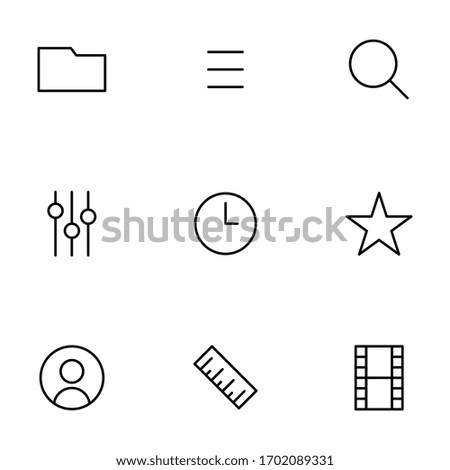 Set, collection of UI, user interface, computer related icons, outline and thin line icons on white background, such as: settings, navigation EPS Vector