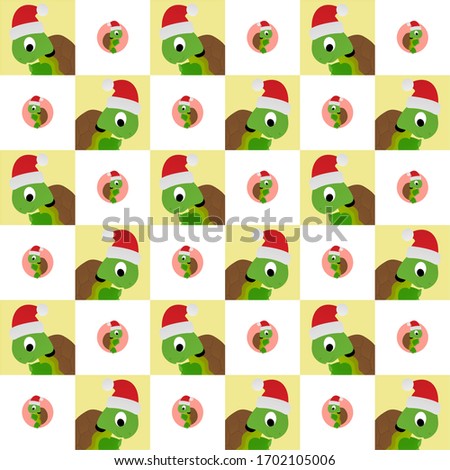 Turtle Stands While Wearing A Santa Hat Cute Illustration, Cartoon Funny Character, Pattern Wallpaper 