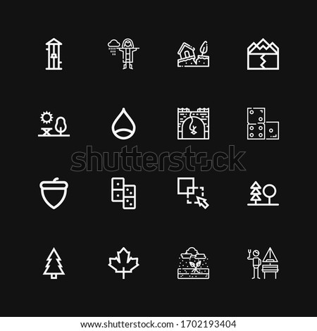 Editable 16 fall icons for web and mobile. Set of fall included icons line German, Rain, Maple leaf, Forest, Exclude, Domino, Acorn, Bungee jumping, Chestnut on black background