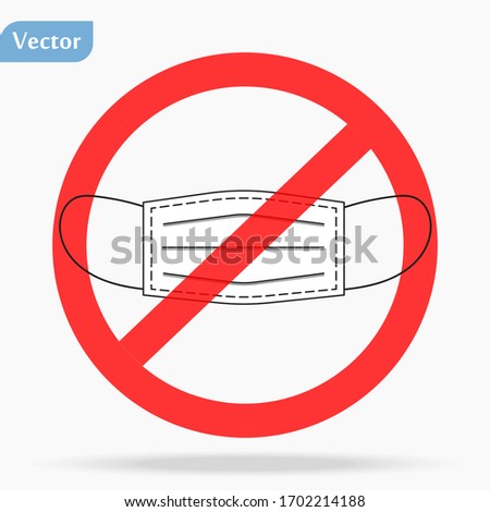 No masks red sign, poster about absence of medical masks in pharmacy, because of Coronavirus infection. Vector illustration face mask simple, flat, black icon.