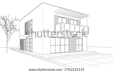 house architectural sketch 3d illustration Royalty-Free Stock Photo #1702235119