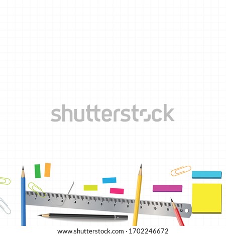 Back to school concept on white color graph style background with stationary decorate as frame.