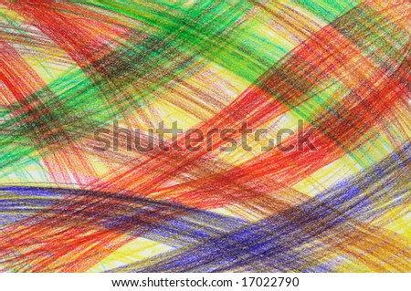 Hand-drawn multicoloured crayon overlapping strokes. Abstract background.