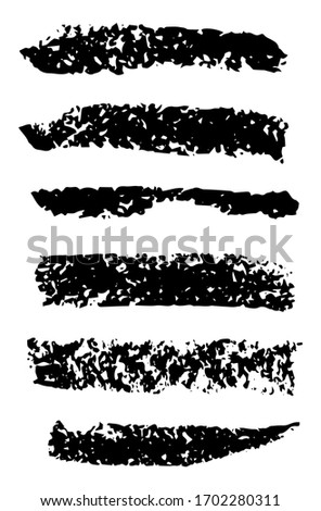 Set grunge paint brush strokes. Border brushes. Abstract smudges dry texture. Scribbles ink painted stripes. Black scribble stroke isolated on white background. Freehand paintbrush gouache textures 