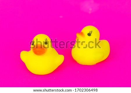 background texture yellow duck toy for children  playing in water a bath on colorful pink