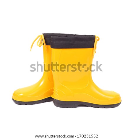 pair of the bright yellow rubber shoes