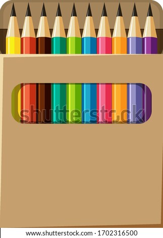 Box of pencils with different colors illustration