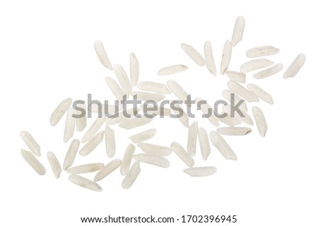 rice grains isolated on white background. Top view. Flat lay Royalty-Free Stock Photo #1702396945