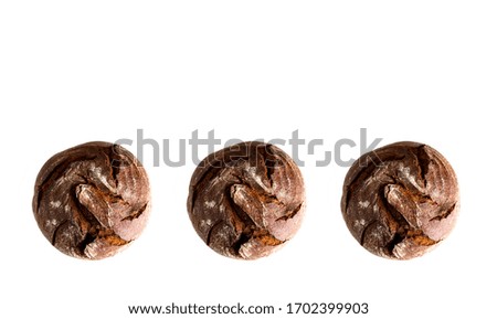 Breadless rye bread on a white isolated background. Ready-made concept for the designer. Copy space. Banner for the poster, product advertisement, place for text.