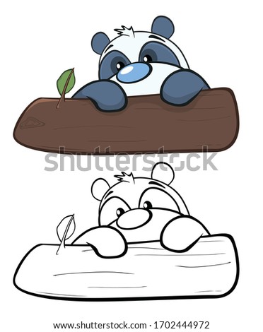 Illustration of a Cute Cartoon Character Panda for you Design and Computer Game. Coloring Book Outline 