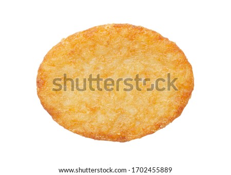 Potato patty or hash brown oval-shaped isolated on white background, top view Royalty-Free Stock Photo #1702455889