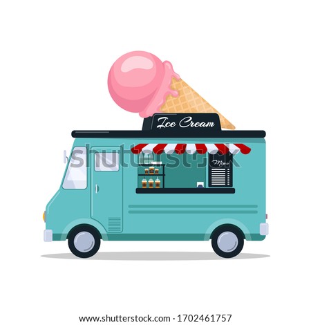 Ice cream van. Food truck isolated on white background. Vector illustration Royalty-Free Stock Photo #1702461757