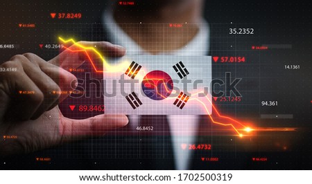 Graph Falling Down in Front Of South Korea Flag. Crisis Concept Royalty-Free Stock Photo #1702500319