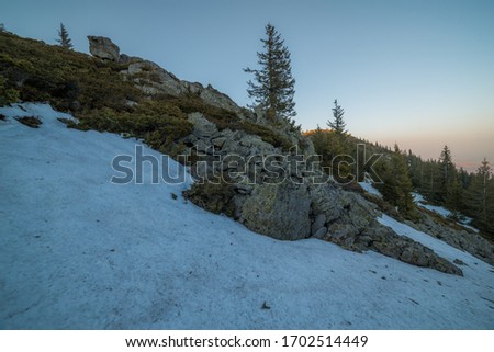 Spring evening in the mountains. Vladeasa Peak, Apuseni Natural Park, Transylvania, Romania