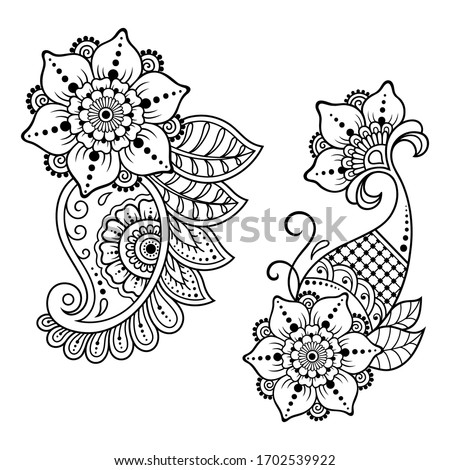 Set Of Mehndi Flower Pattern For Henna Drawing Royalty Free Stock Vector Avopix Com