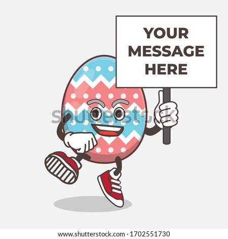 An illustration of Easter Egg cartoon mascot character with board sign message