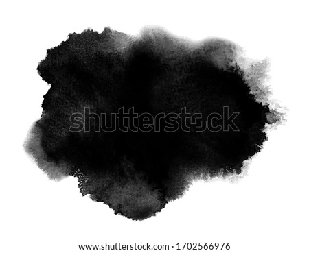 Black stain of watercolor paint. Vector with artistic wash, blot and splashes. Aquarelle background with paper texture. Abstract shape with brush strokes Royalty-Free Stock Photo #1702566976