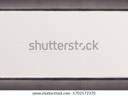 White wrinkled poster template. Glued paper mockup. Blank wheatpaste on textured wall. Empty street art sticker mock up. Clear urban glued advertising canvas. Royalty-Free Stock Photo #1702572370