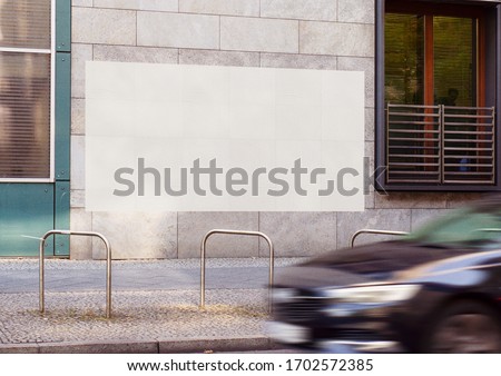 White wrinkled poster template. Glued paper mockup. Blank wheatpaste on textured wall. Empty street art sticker mock up. Clear urban glued advertising canvas. Royalty-Free Stock Photo #1702572385