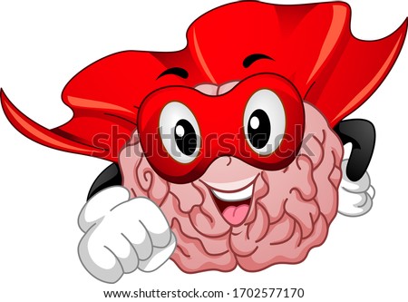 Illustration of a Brain Mascot Wearing Superhero Cape and Mask. A Super Brain
