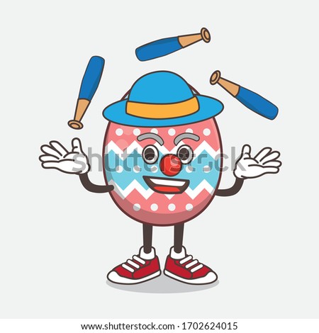 An illustration of Easter Egg cartoon mascot character play Juggling