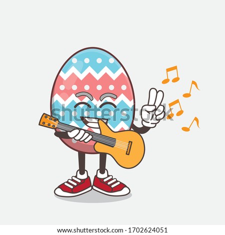 An illustration of Easter Egg cartoon mascot character playing music with trumpet