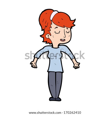 cartoon friendly woman shrugging shoulders