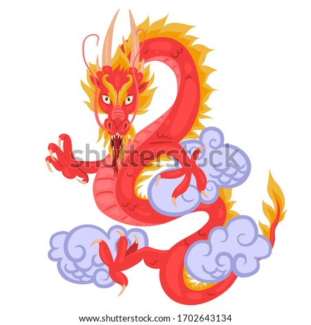 Red Chinese dragon isolate on a white background. Vector graphics.