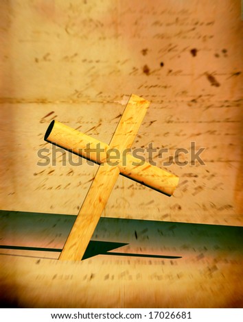 Holy cross with old yellow paper