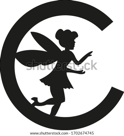 This is a Fairy with white background. C letter combination logo design with black fairy 