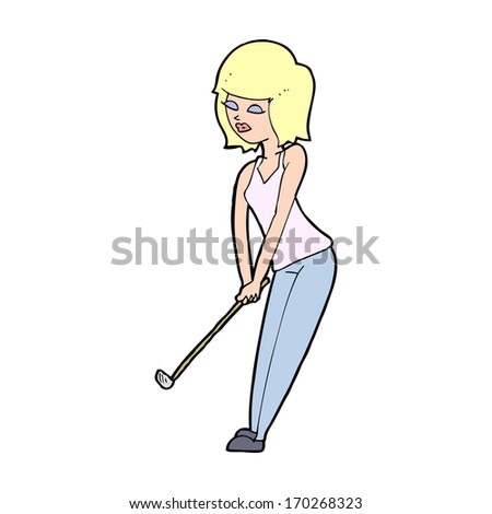 cartoon woman playing golf