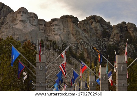Avenue of Flags at Mount Rushmore National Memorial in the Black Hills near Keystone, South Dakota, USA