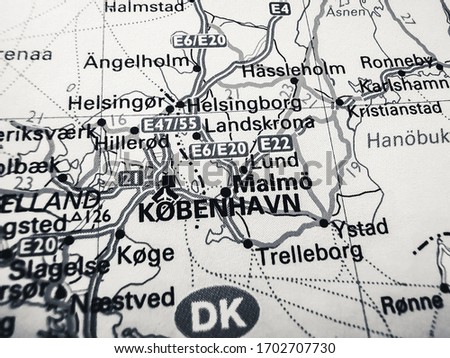 Kobenhavn on a road map of Europe