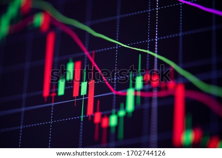 Stock market exchange loss trading graph analysis investment indicator business graph charts of financial board display candlestick crisis stock crash red price chart fall money  Royalty-Free Stock Photo #1702744126
