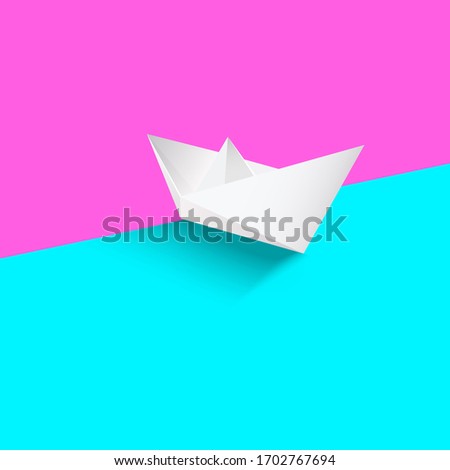 Realistick white paper boat on a color trendy backgraund