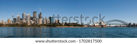 Panoramic view of Sydney Harbour and Sydney city skyline in New South Wales, Australia