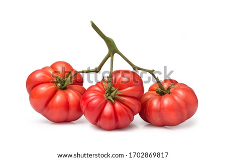 bunch of fresh red heirloom tomato isolated on white background with clipping path Royalty-Free Stock Photo #1702869817