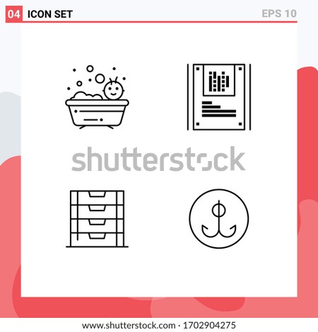 Modern Set of 4 Filledline Flat Colors and symbols such as baby; drawer; shower; data; storage Editable Vector Design Elements