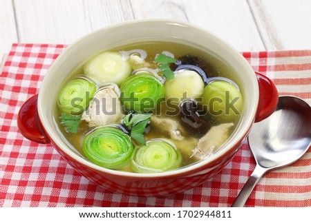 cock a leekie soup, scottish traditional cuisine Royalty-Free Stock Photo #1702944811