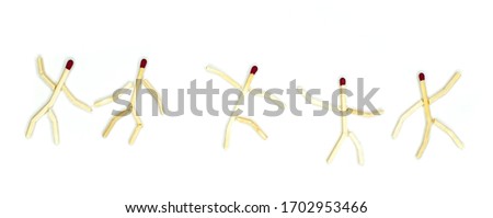 people made of match sticks dancing on white background