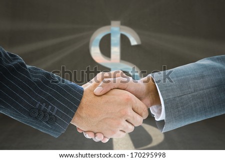 Composite image of business handshake against dollar sign door