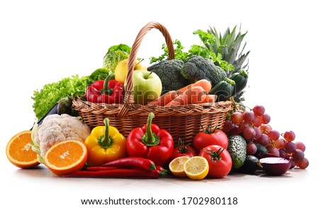 Composition with assorted organic vegetables and fruits. Royalty-Free Stock Photo #1702980118