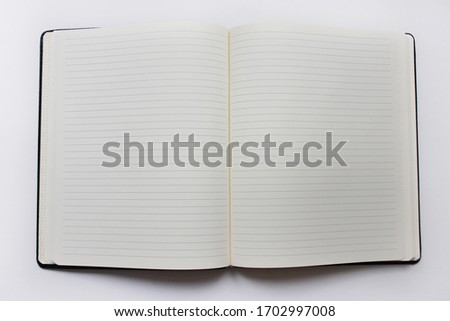 Open notebook page, blank notepad background. Note book lined pages, empty spreadsheet top view of simple school or college study notepad