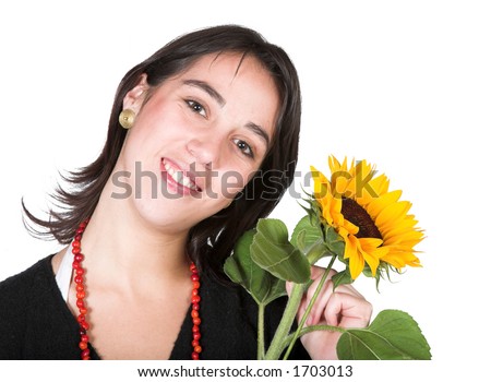 girl with sunflower over white