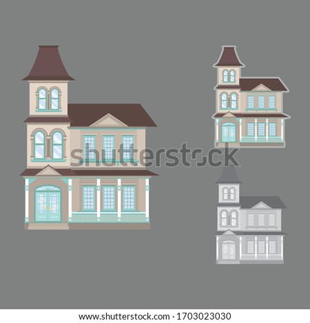 Beautiful Victorian mansion Vibrant colors Blue details Vintage house Vector illustration Ideal for web or print  Clip art