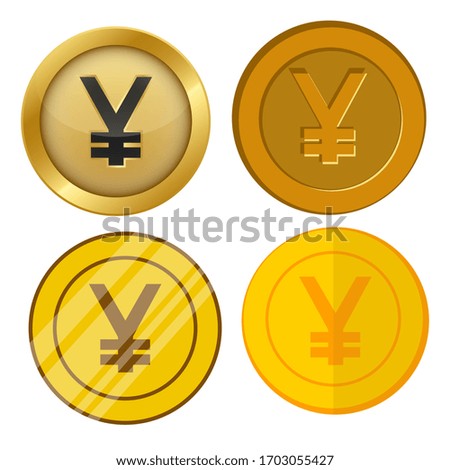 four different style gold coin with yen currency symbol vector set