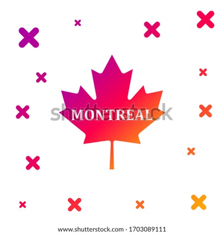 Color Canadian maple leaf with city name Montreal icon isolated on white background. Gradient random dynamic shapes. Vector Illustration