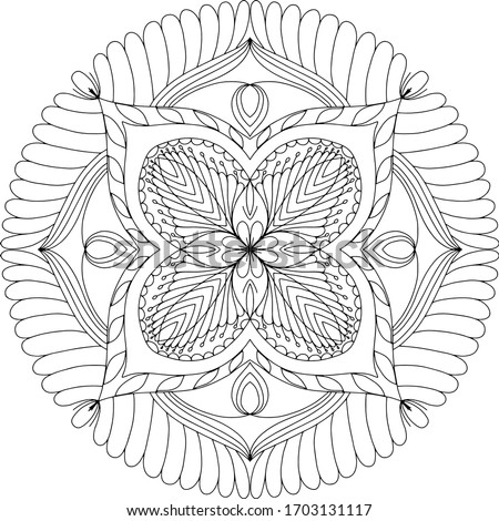 Mandala hand drawn and traced. Outline illustration isolated on white background. Coloring page for adults and kids. Tattoo template. Design element for cards and invitations.

